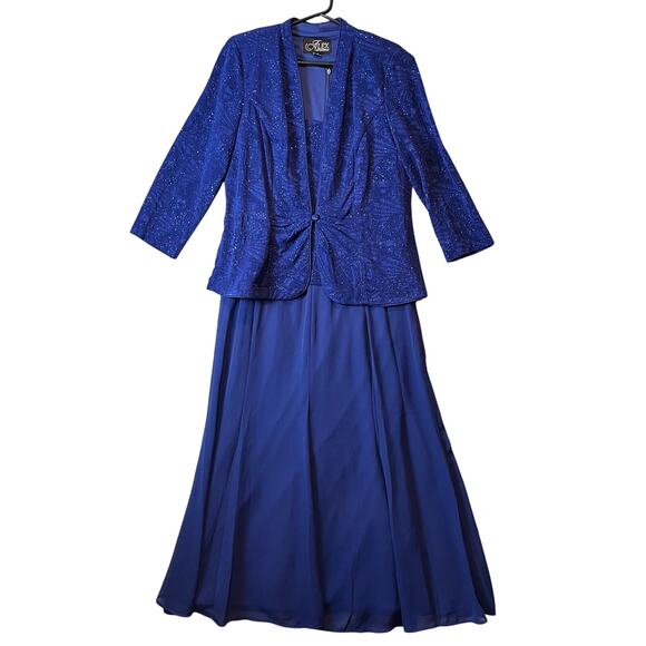 Alex Evenings Glittered Two Piece Dress Set Modest Dress Sz 10 Electric Blue New - Picture 1 of 10